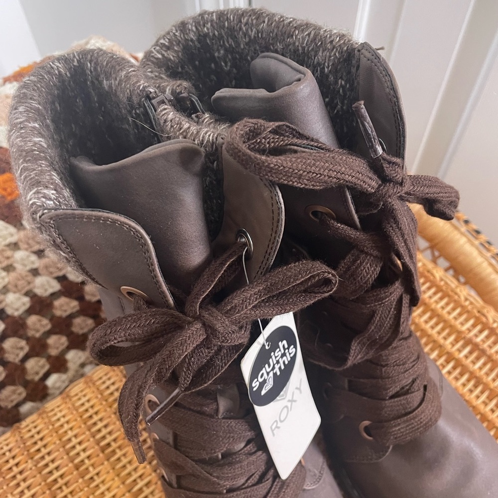 Roxy Knit Lace Up Chunky Heeled Ankle Bootie - Picture 8 of 10
